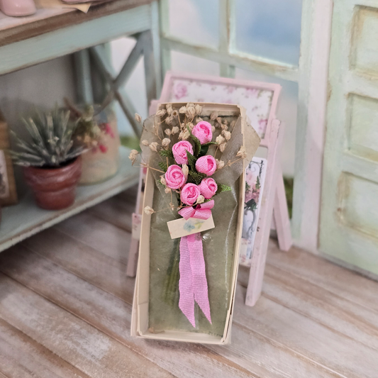 Arlene Bellinger Pink Silk Roses & Baby's Breath Bouquet Romantic Gift Box