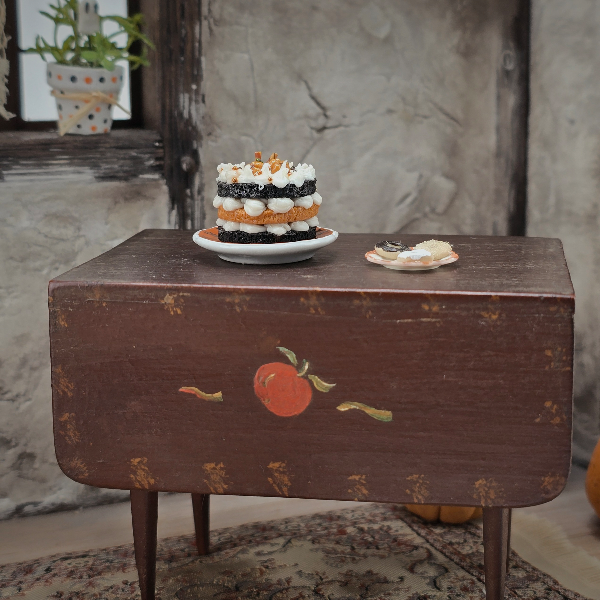 Tiered Layered French Miniature Halloween Dessert Cake & Donut Plate