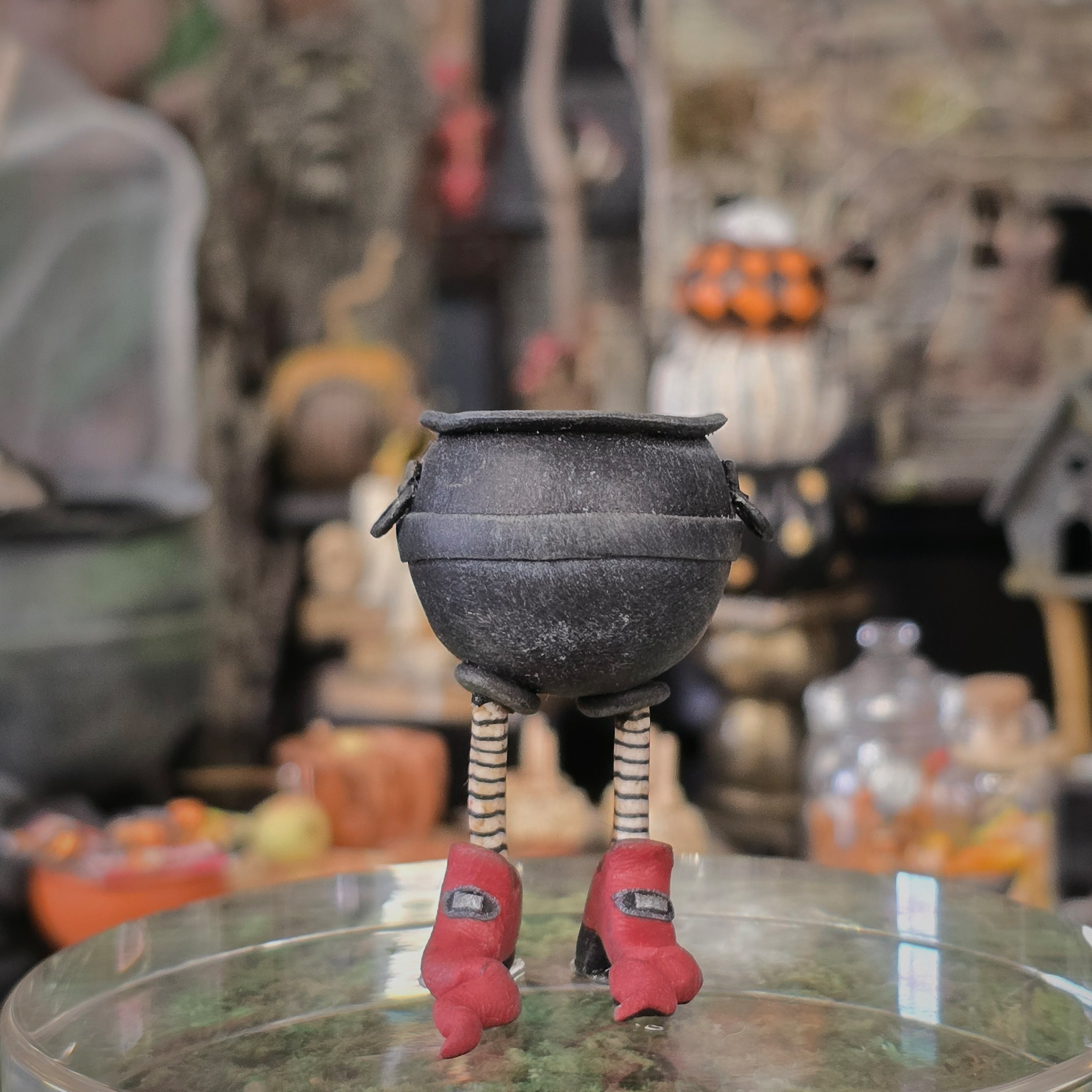 Walking Cauldron by Georgia Marfels Hand Sculpted Clay OOAK Whimsical Halloween Miniature