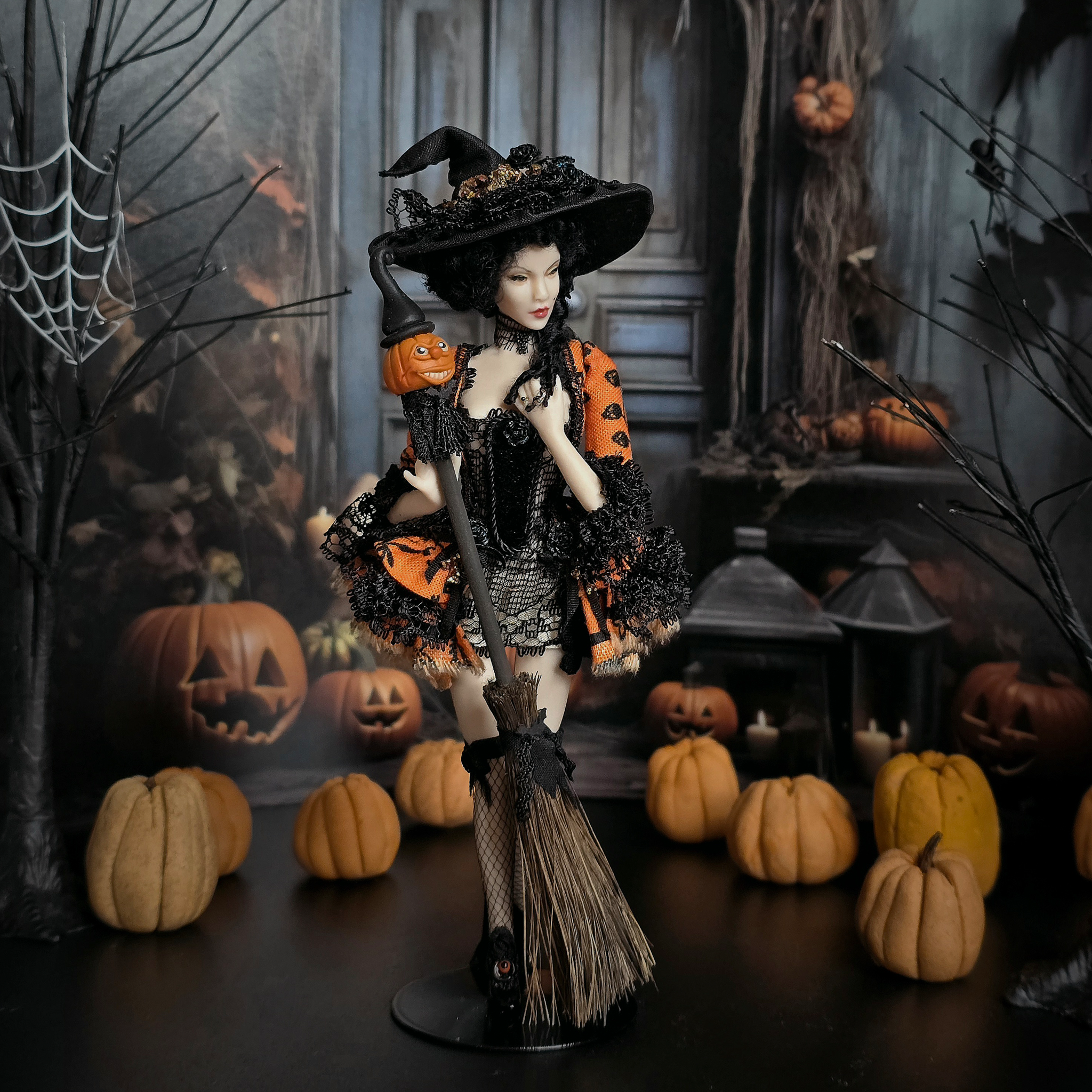 Halloween Witch One-of-a-Kind Porcelain Doll by Dana Burton for Magpie Miniatures