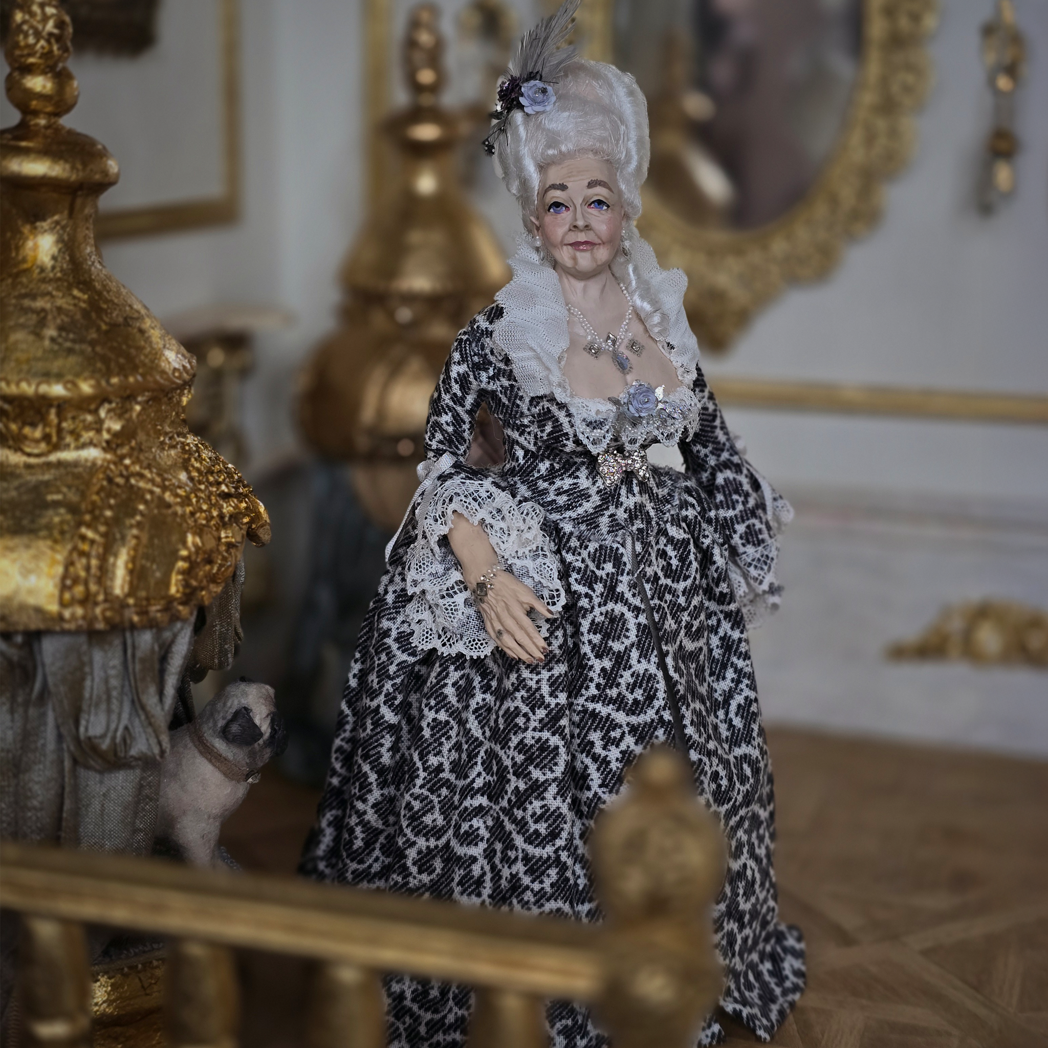 Mature Duchess 17th C. Doll Bustled Gown Original Marcia Backstrom Sculpted Clay