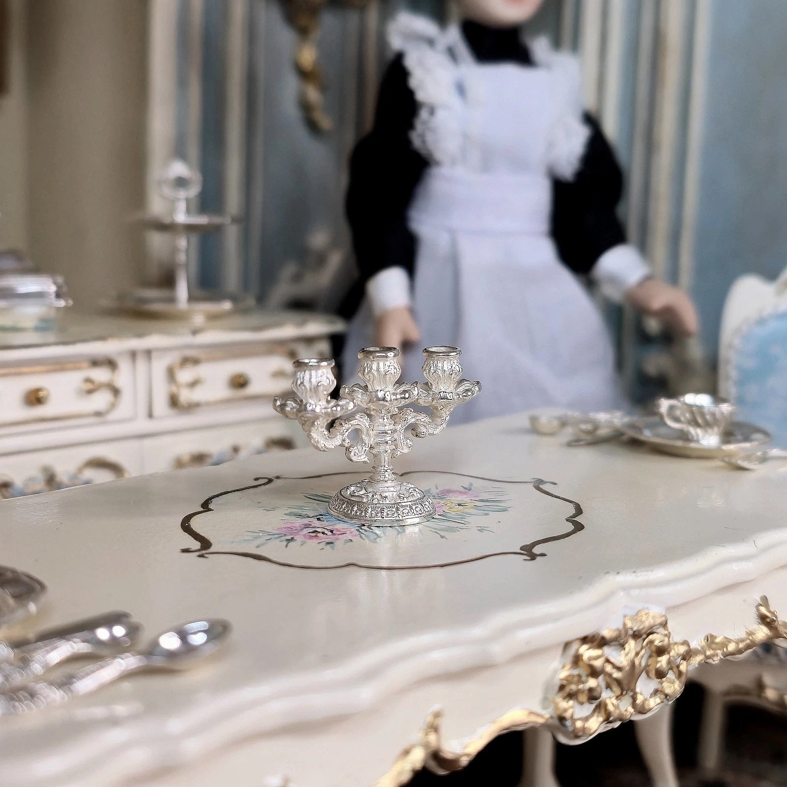 Dimitri Shevchenko Sterling Silver Baroque Candelabra Dollhouse Miniature