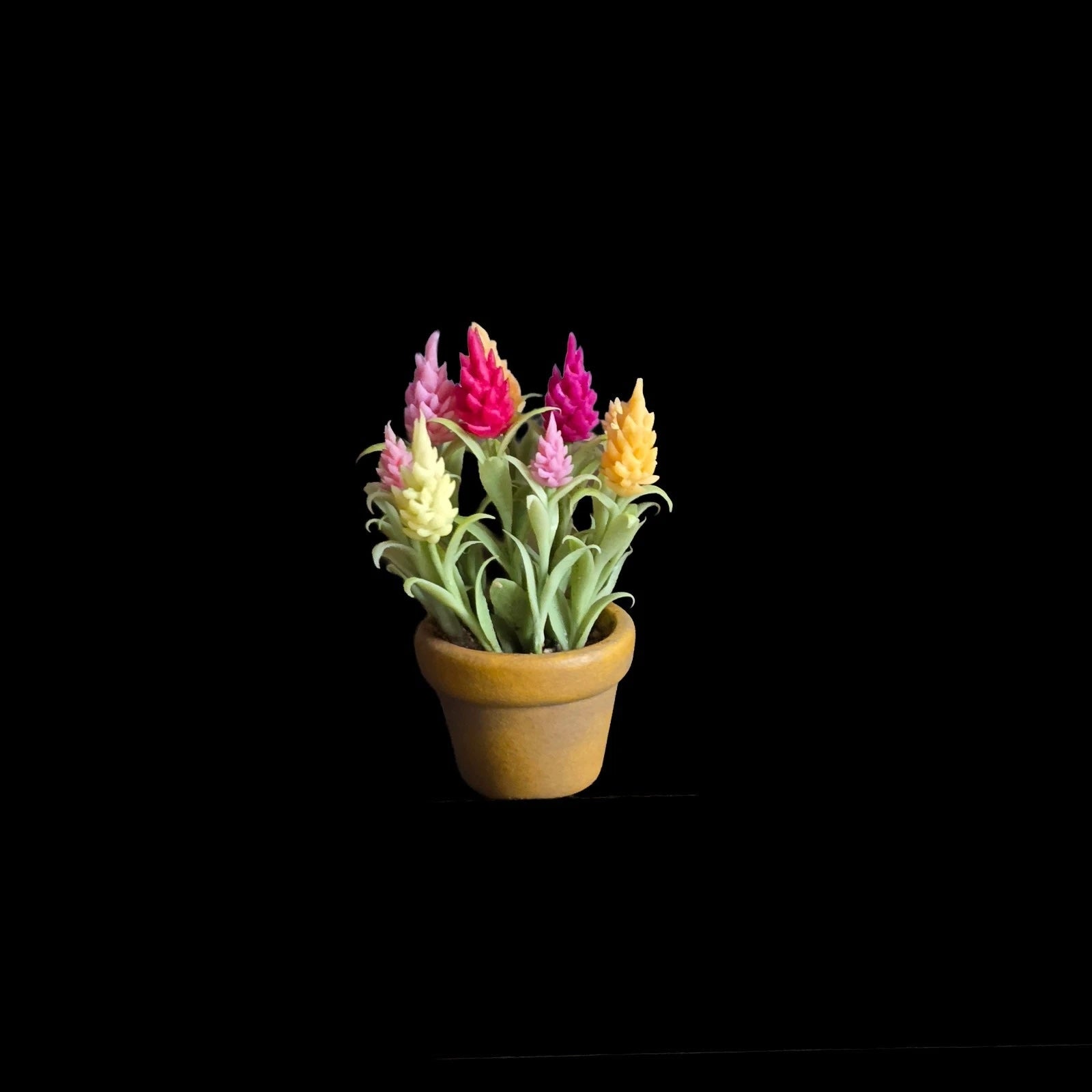 Japanese Artisan Sculpted Colorful Snapdragon Flowers in Flower Pot
