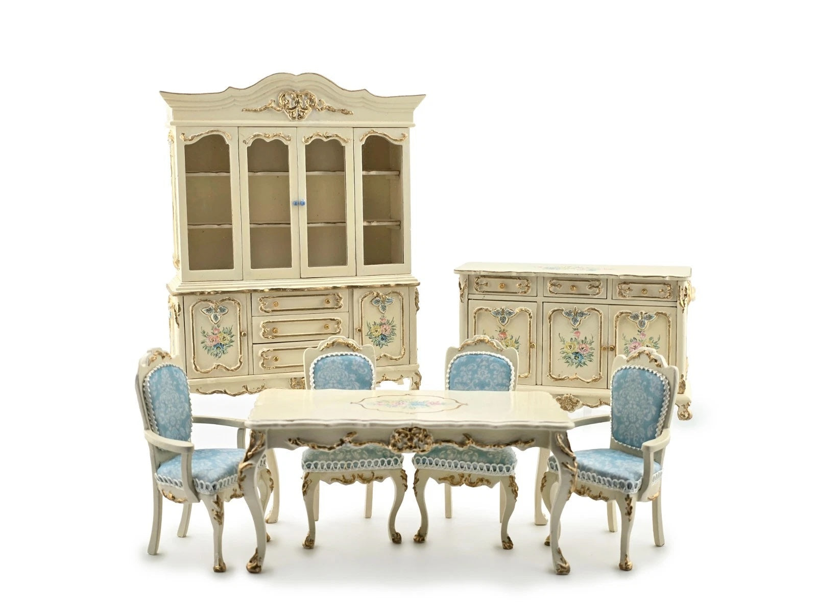 Renee Isabelle Hand-Painted Gilt 7-Piece Dining Set Dollhouse Miniature