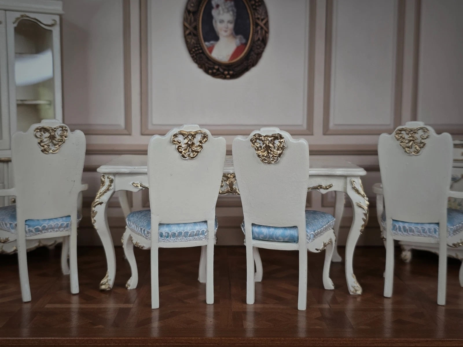 Renee Isabelle Hand-Painted Gilt 7-Piece Dining Set Dollhouse Miniature