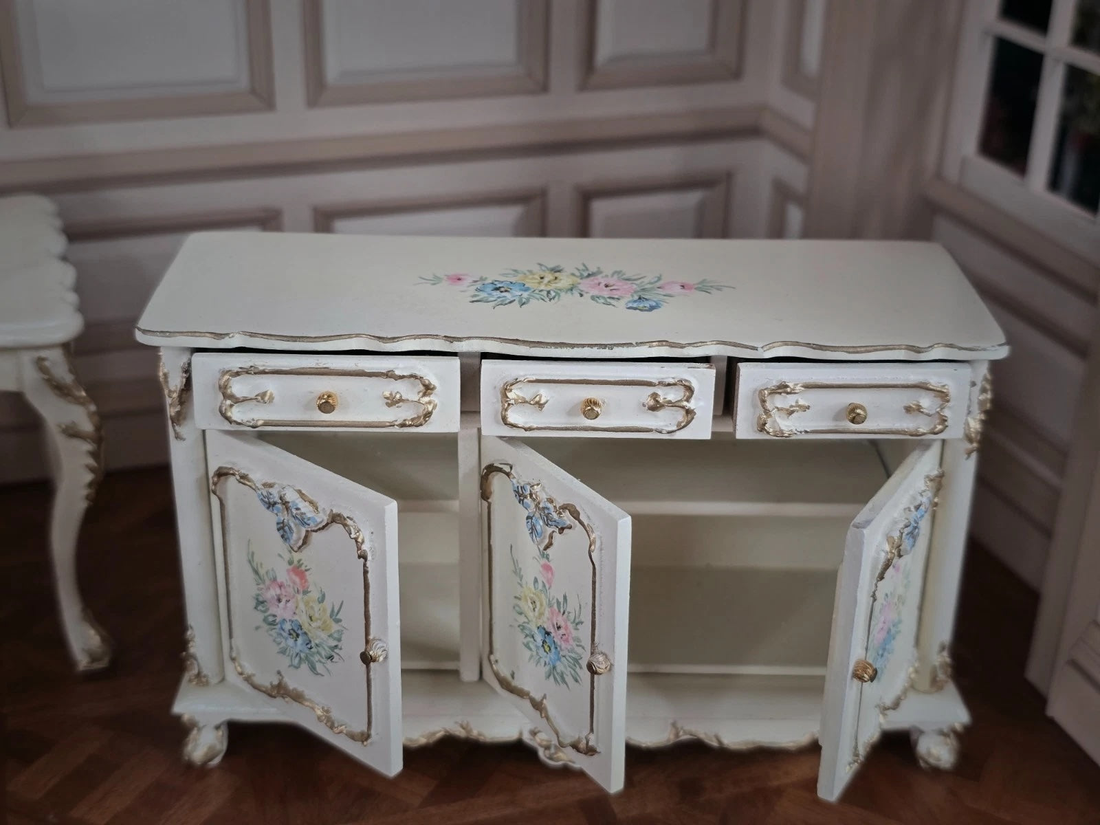 Renee Isabelle Hand-Painted Gilt 7-Piece Dining Set Dollhouse Miniature