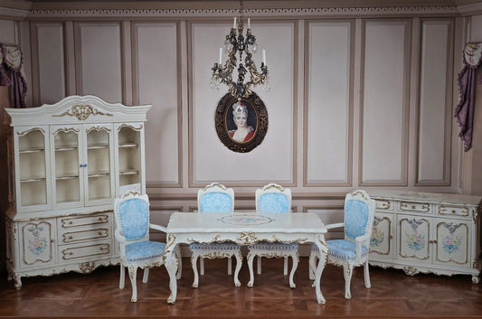 Renee Isabelle Hand-Painted Gilt 7-Piece Dining Set Dollhouse Miniature