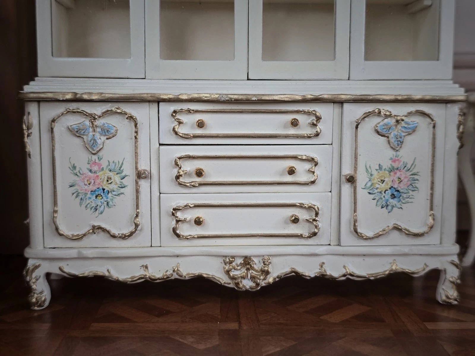 Renee Isabelle Hand-Painted Gilt 7-Piece Dining Set Dollhouse Miniature