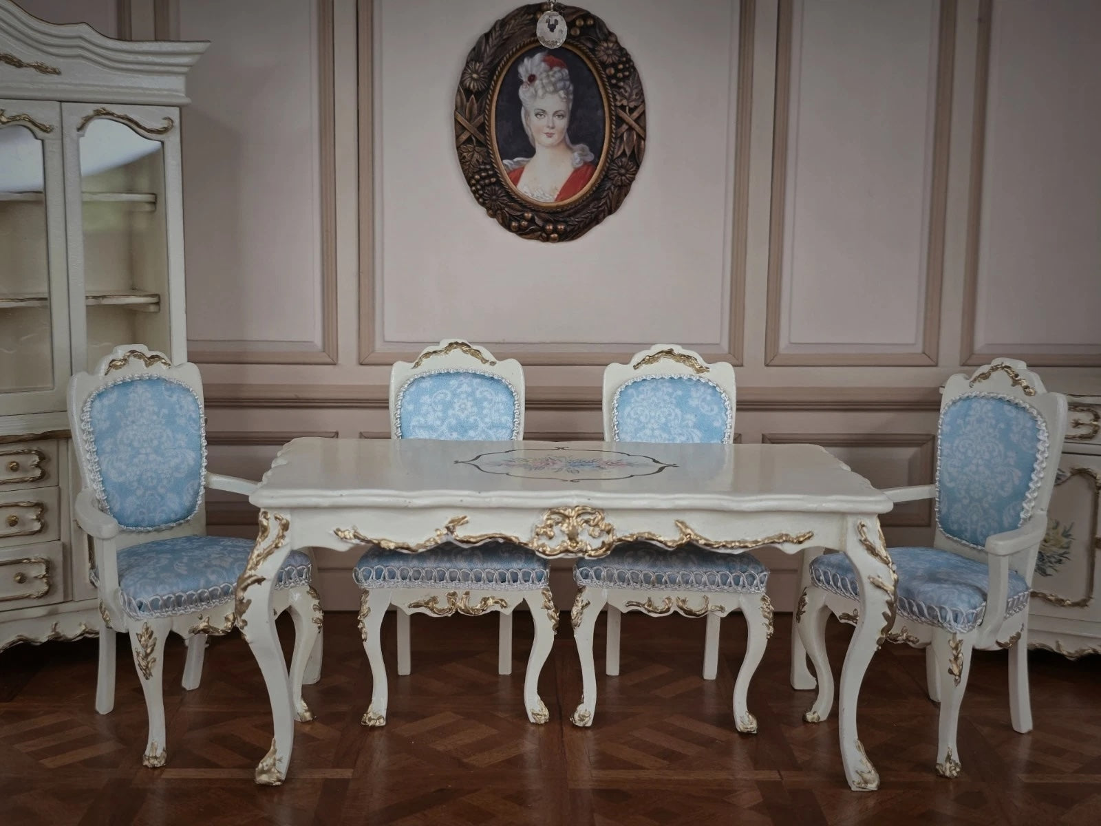 Renee Isabelle Hand-Painted Gilt 7-Piece Dining Set Dollhouse Miniature