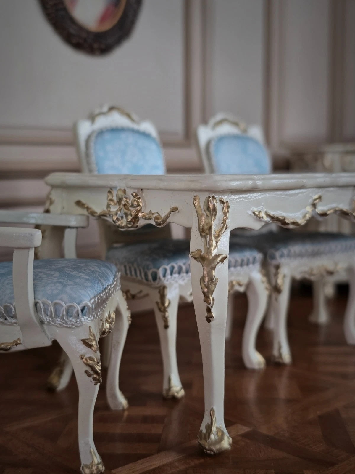 Renee Isabelle Hand-Painted Gilt 7-Piece Dining Set Dollhouse Miniature