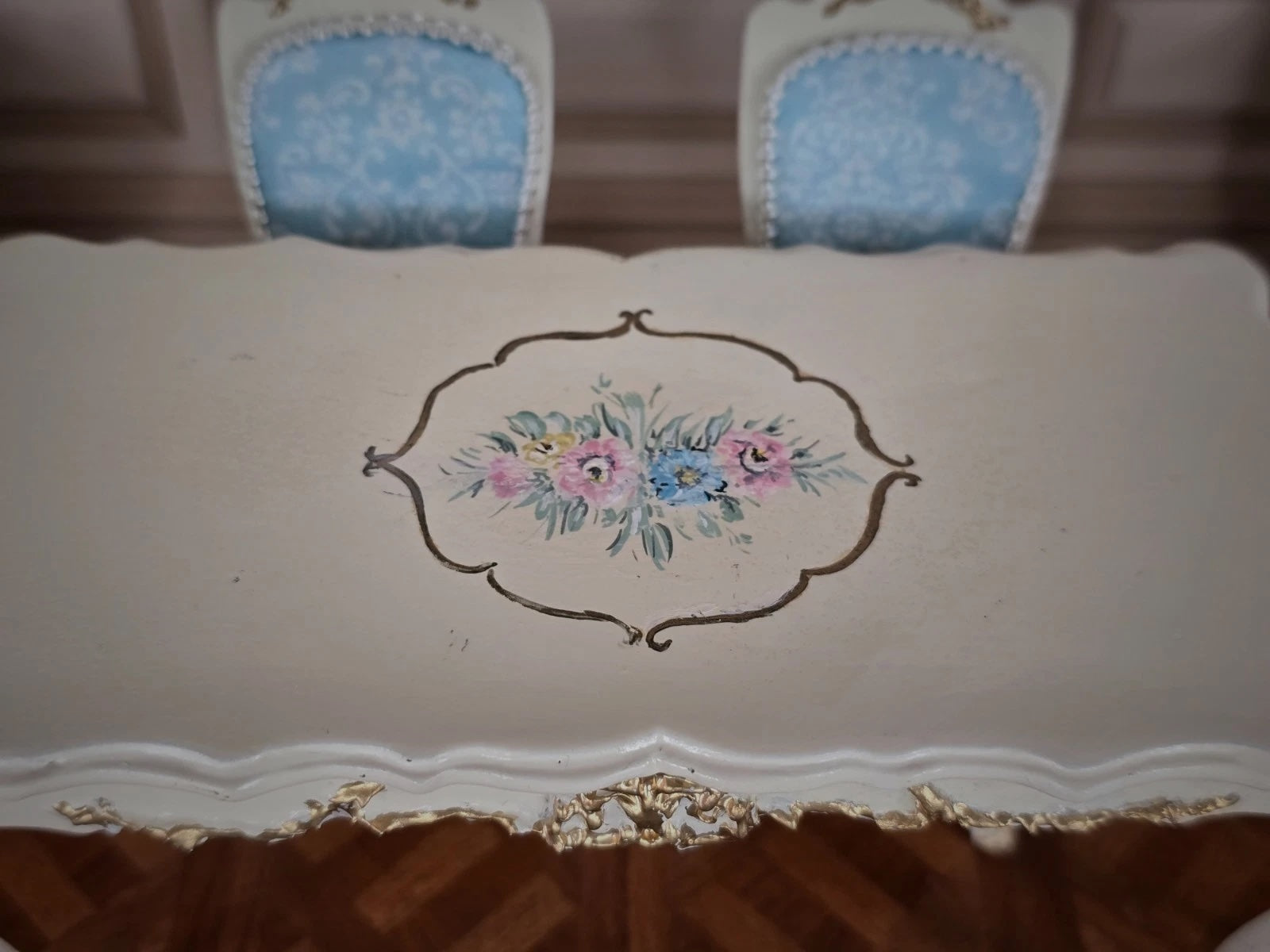 Renee Isabelle Hand-Painted Gilt 7-Piece Dining Set Dollhouse Miniature