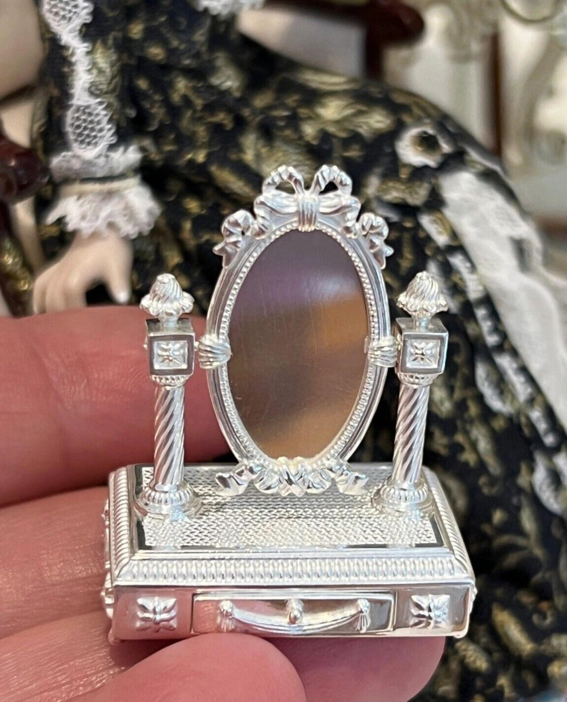 Dimitri Shevchenko Sterling Silver Dressing Table Mirror Dollhouse Miniature