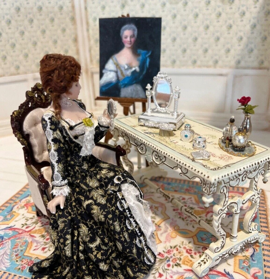 Dimitri Shevchenko Sterling Silver Dressing Table Mirror Dollhouse Miniature