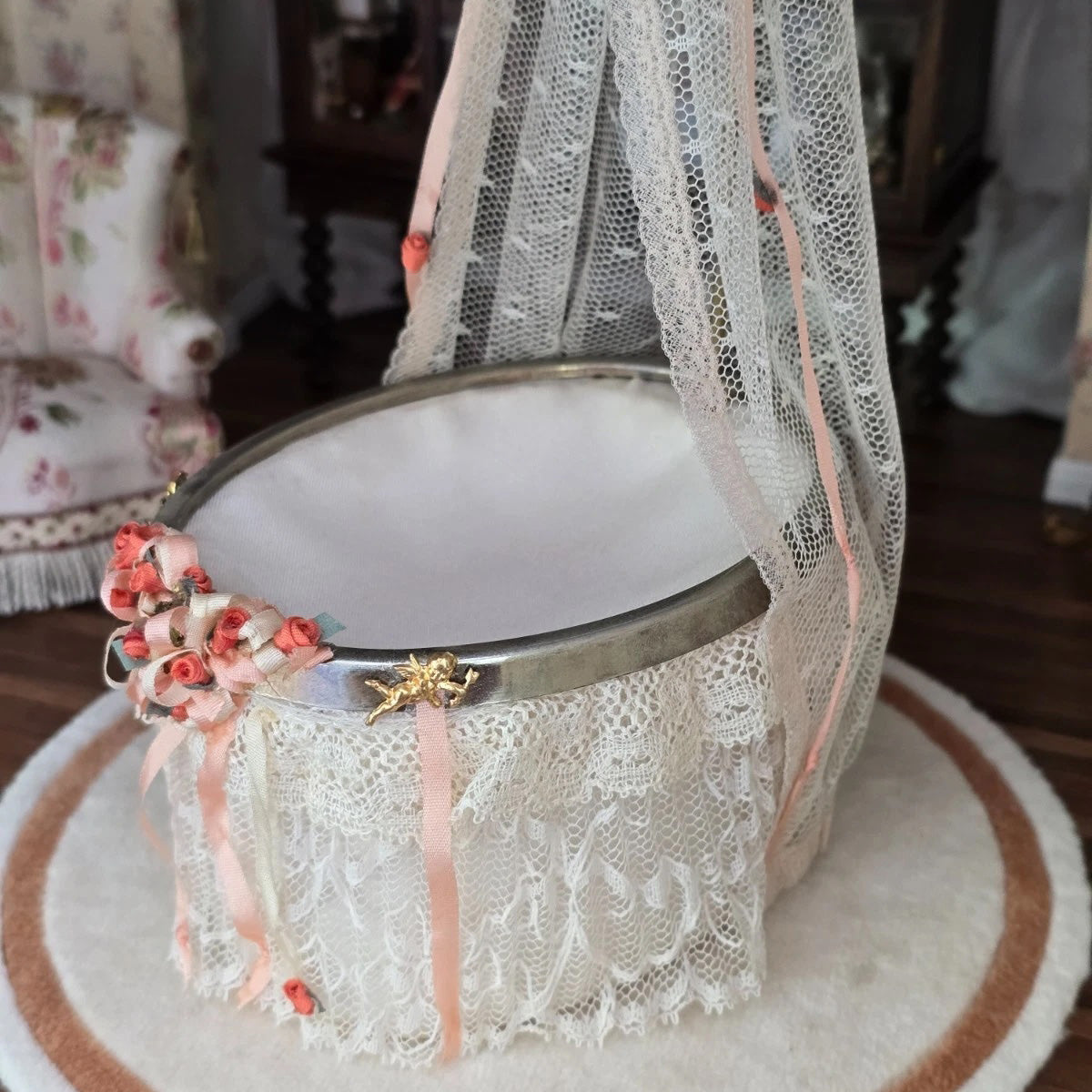 Christine Eisenberg Valentine’s Cupid Roses & Lace Baby Bassinet