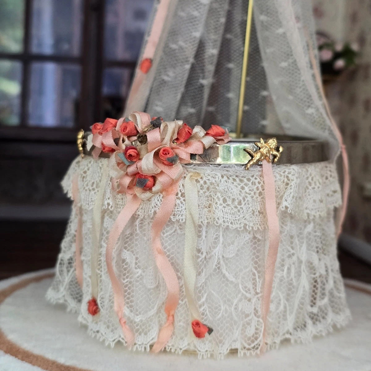 Christine Eisenberg Valentine’s Cupid Roses & Lace Baby Bassinet
