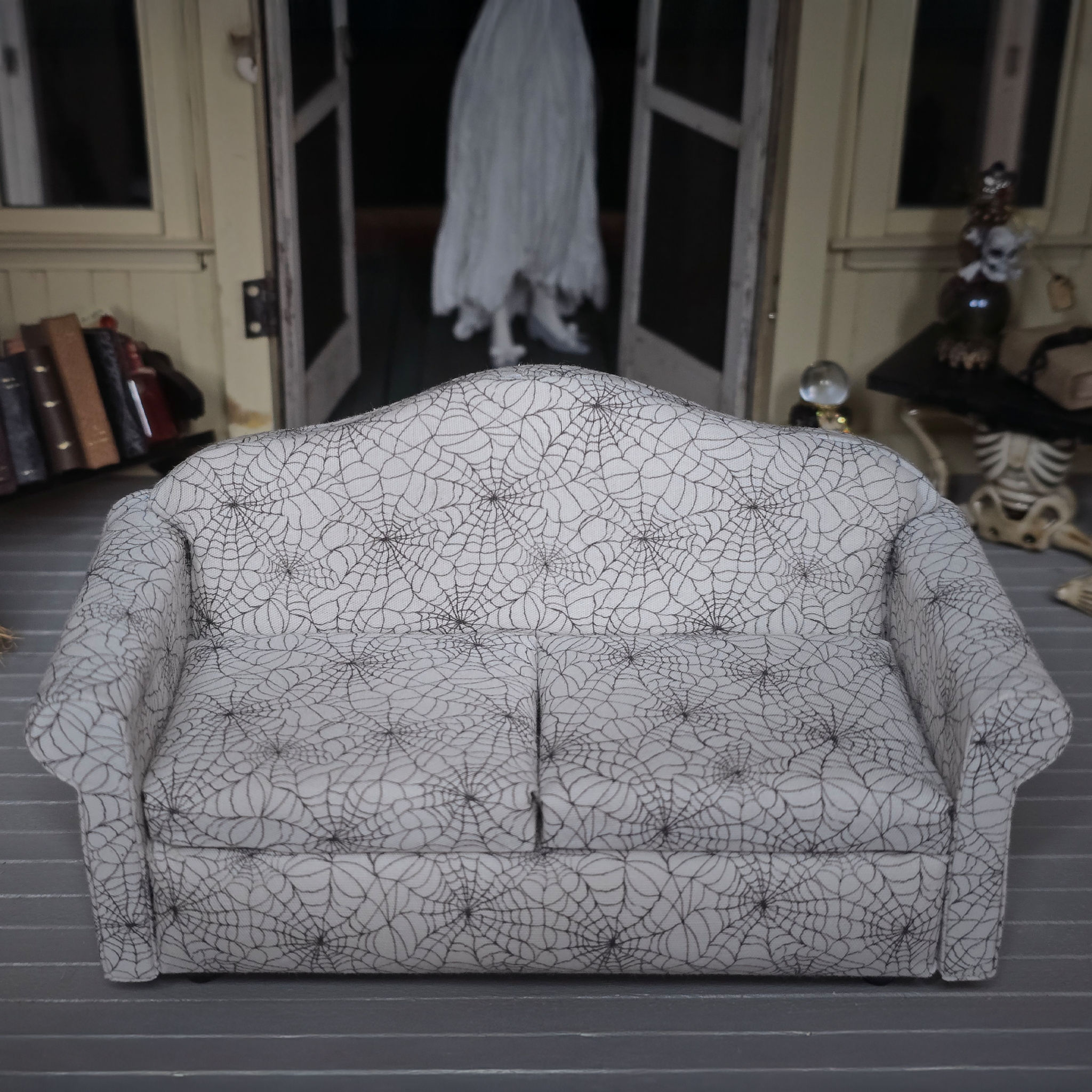 Gothic Spooky Halloween Spiderweb Sofa OOAK Artisan Upholstered Dollhouse Furniture