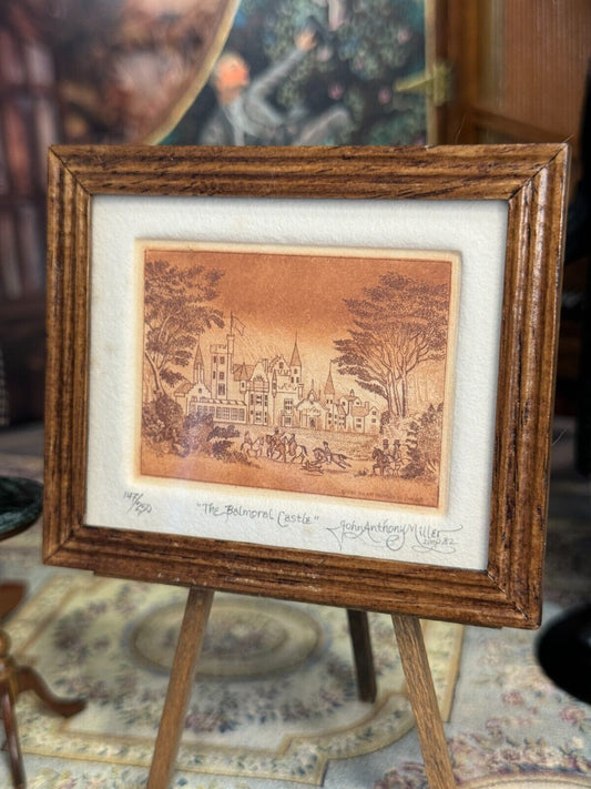 Framed John Anthony Miller Etching Sepia Tones Balmoral Castle 147/250, close view