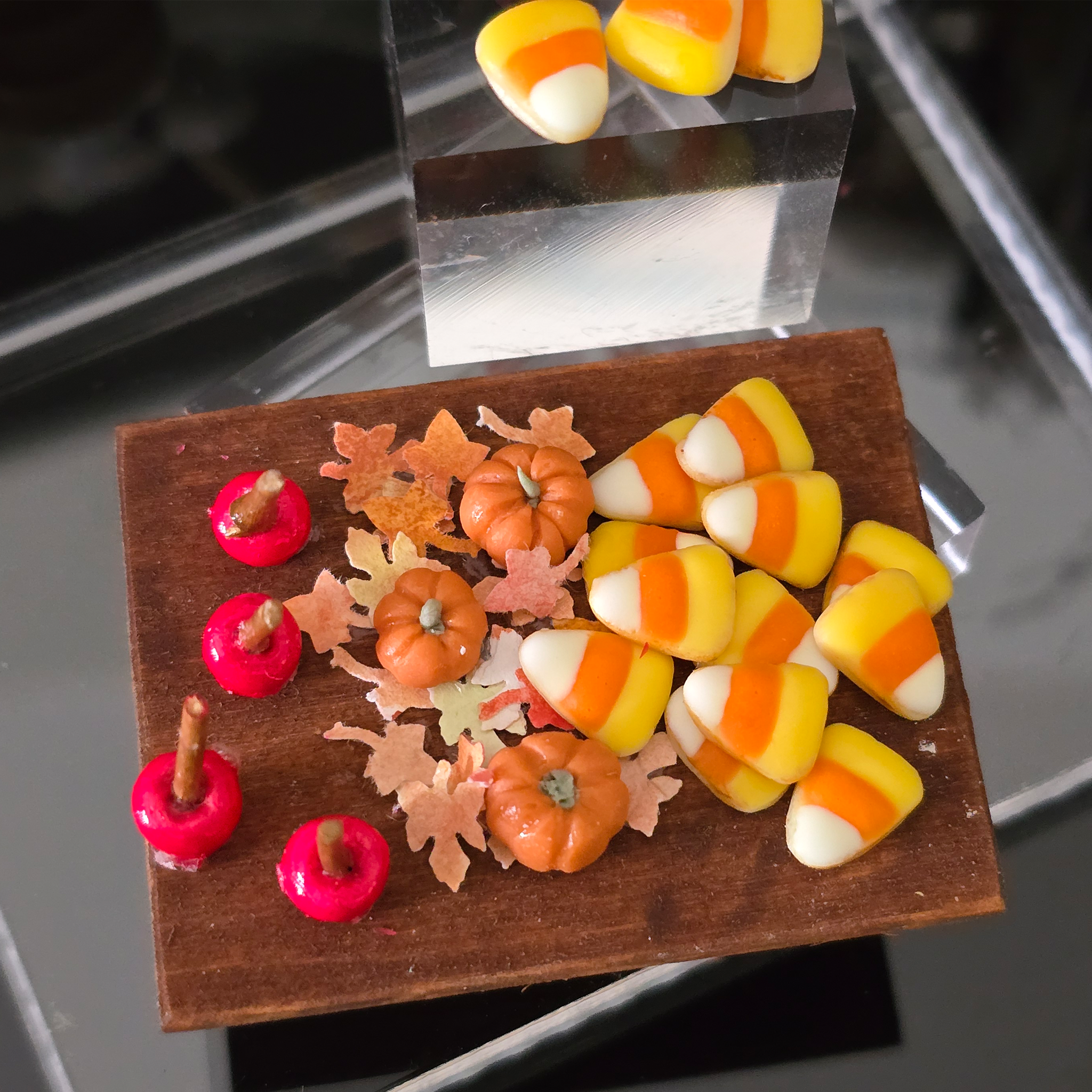 Halloween Fall OOAK Sculpted Dessert Charcuterie Board Diorama Caramel Apples, Cookies