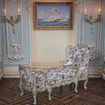 Load image into Gallery viewer, Decorative floral chaise bench in an ornate room with wall sconces and a painting.
