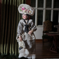 Load image into Gallery viewer, RESERVED FOR RICK: Wealthy Noblewoman Victorian Doll Striped Gown Original Marcia Backstrom Sculpted Clay Dollhouse
