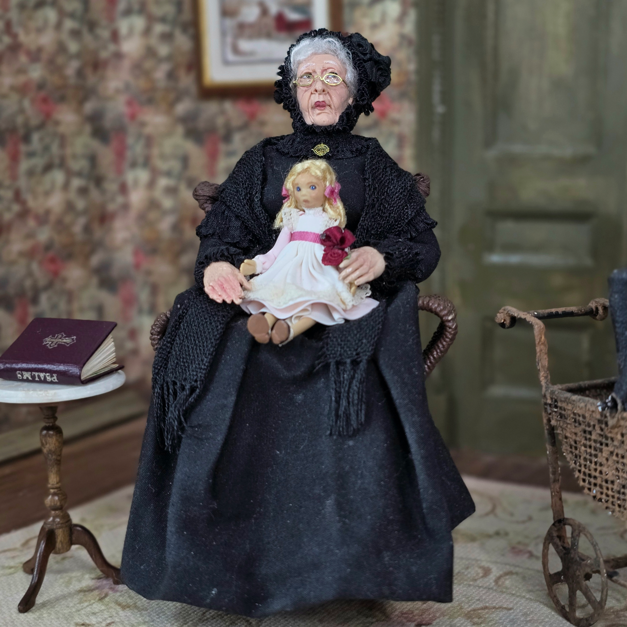 Mourning Granny in Rocking Chair with Dolly Original Marcia Backstrom Doll 2005