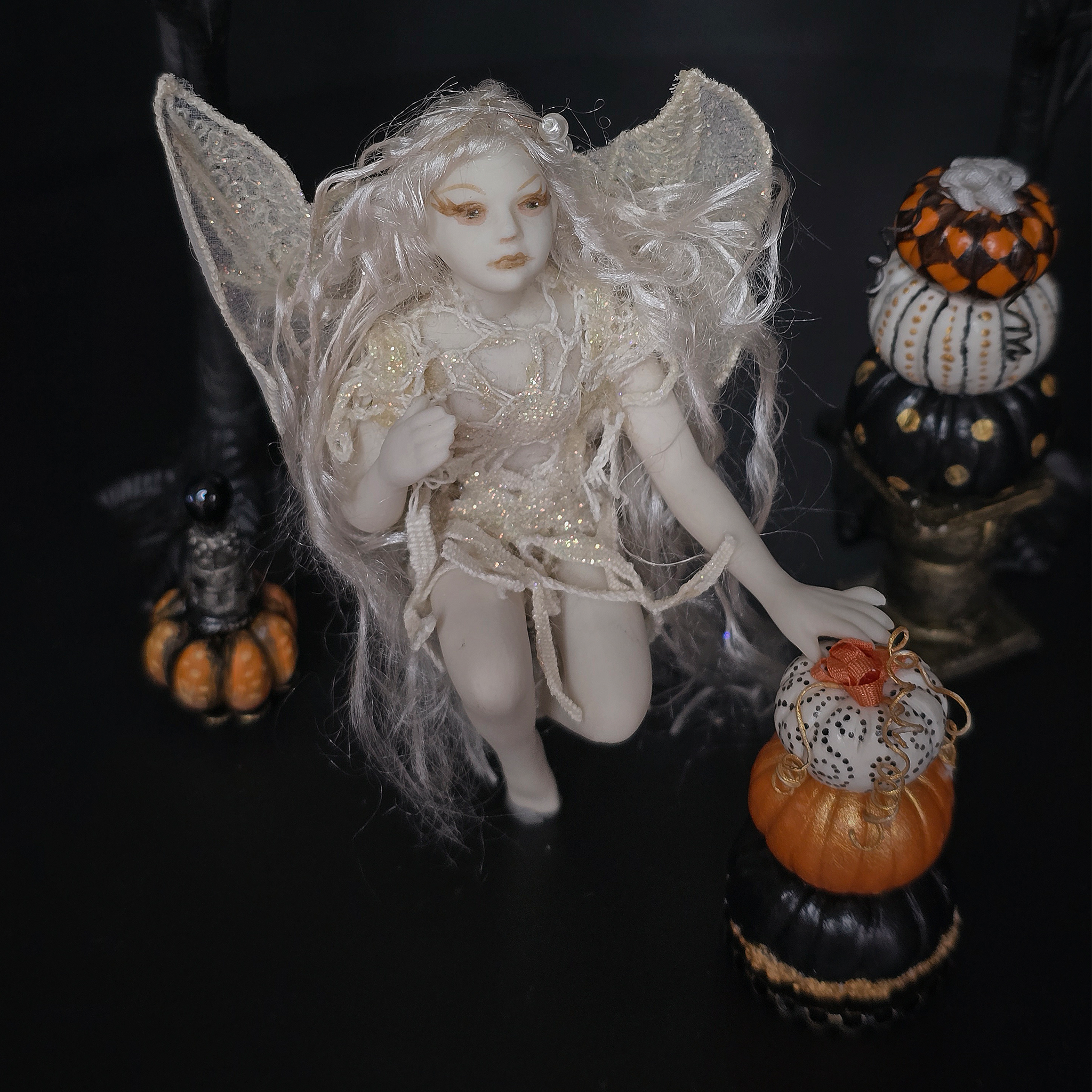 Clay Fantasy Good Fairy Doll Whimsical OOAK Handcrafted Miniature with Translucent Wings