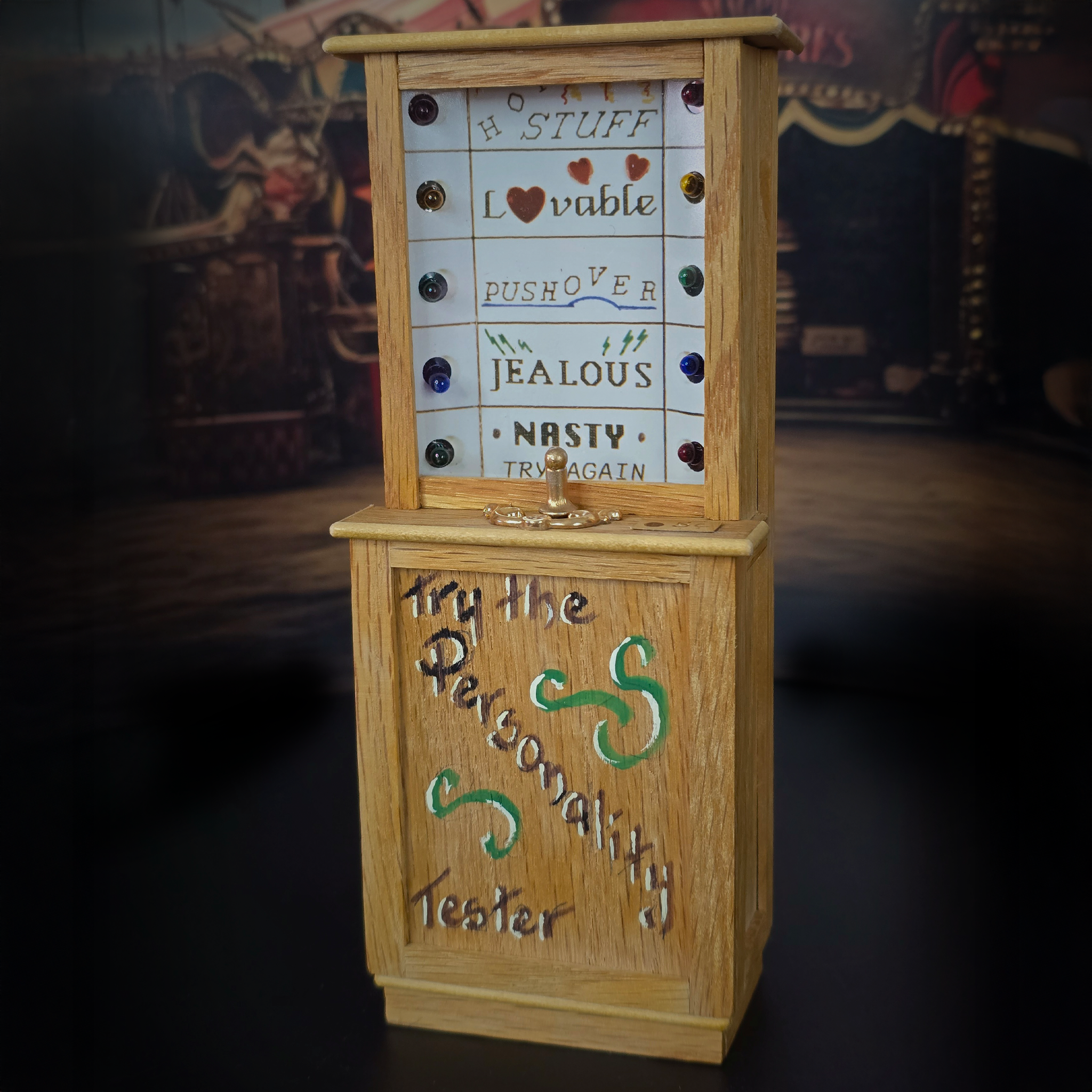 Miniature Personality Tester OOAK Carnival Arcade Game with Working Lights, Signed Cheri Varisco (1994)
