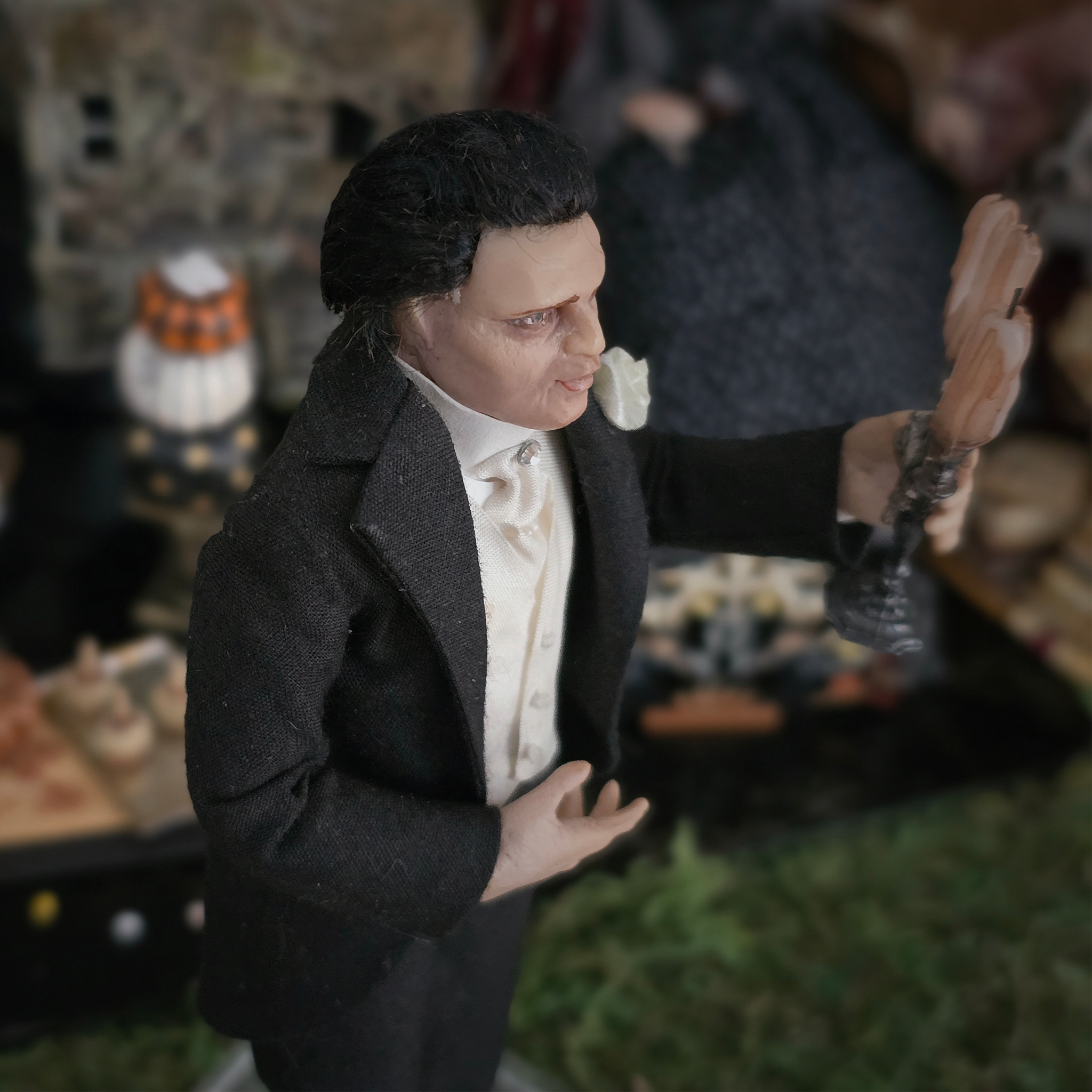 Gothic Gentleman Doll OOAK Hand-Sculpted Haunted Miniature with Posable Arms Halloween