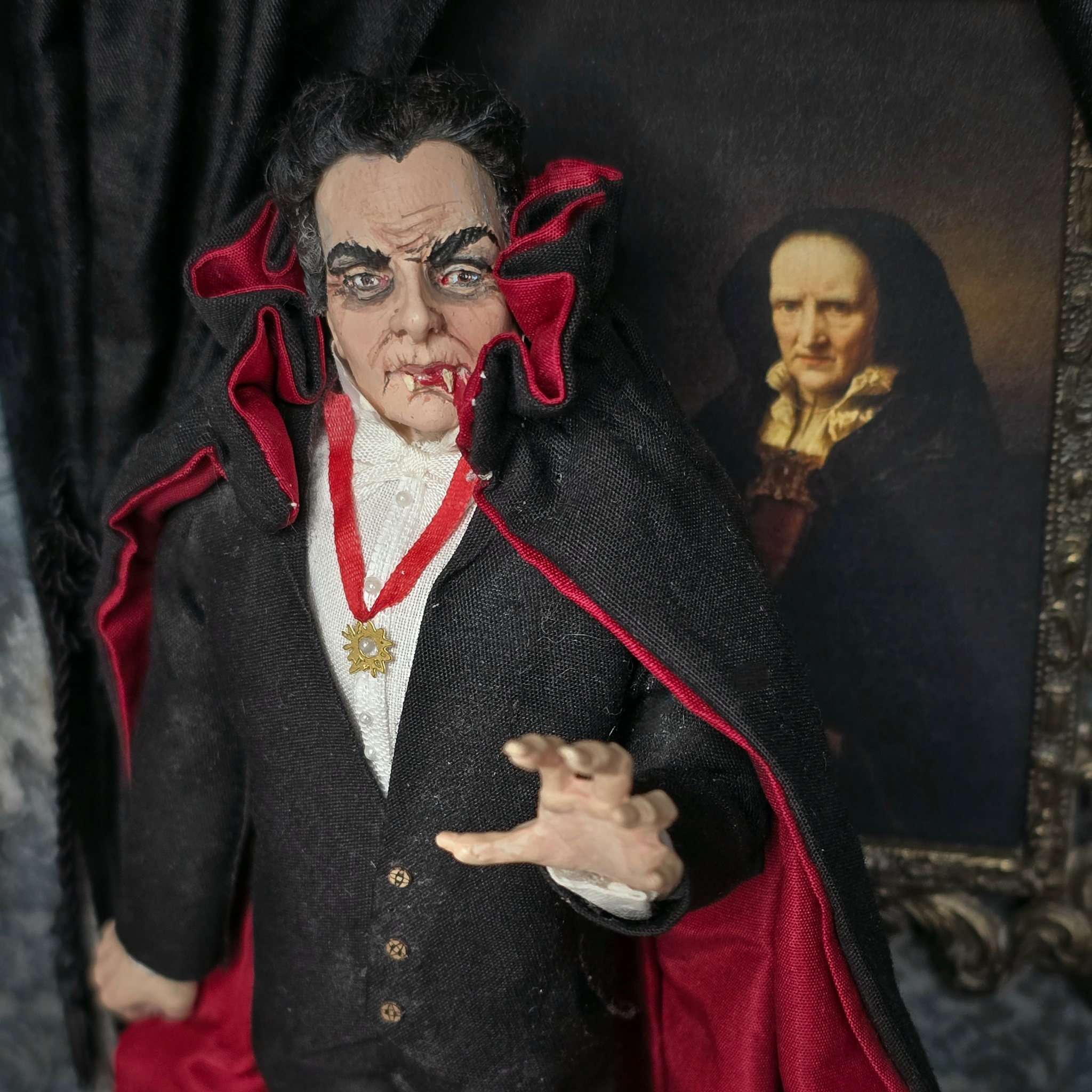 Count Dracula Miniature OOAK Hand-Sculpted Clay Vampire Character Doll by Marcia Backstrom