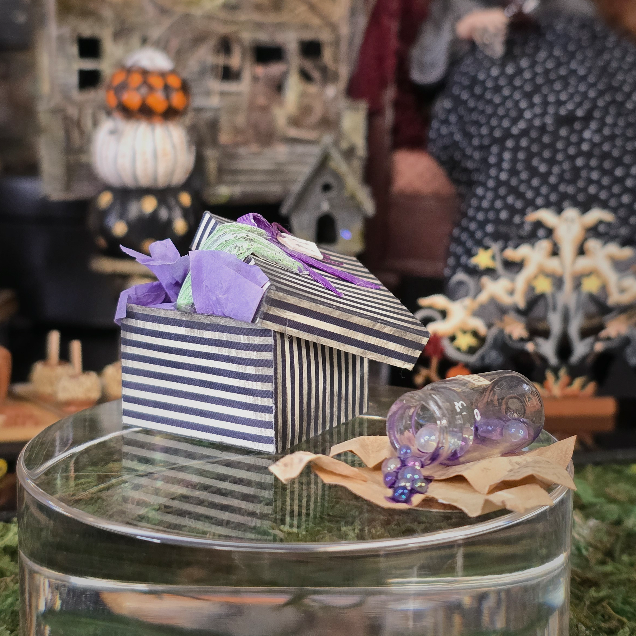 Whimsical Halloween Miniature Hand Sculpted Zombie Hand in Gift Box & Spilled Potion Bottle