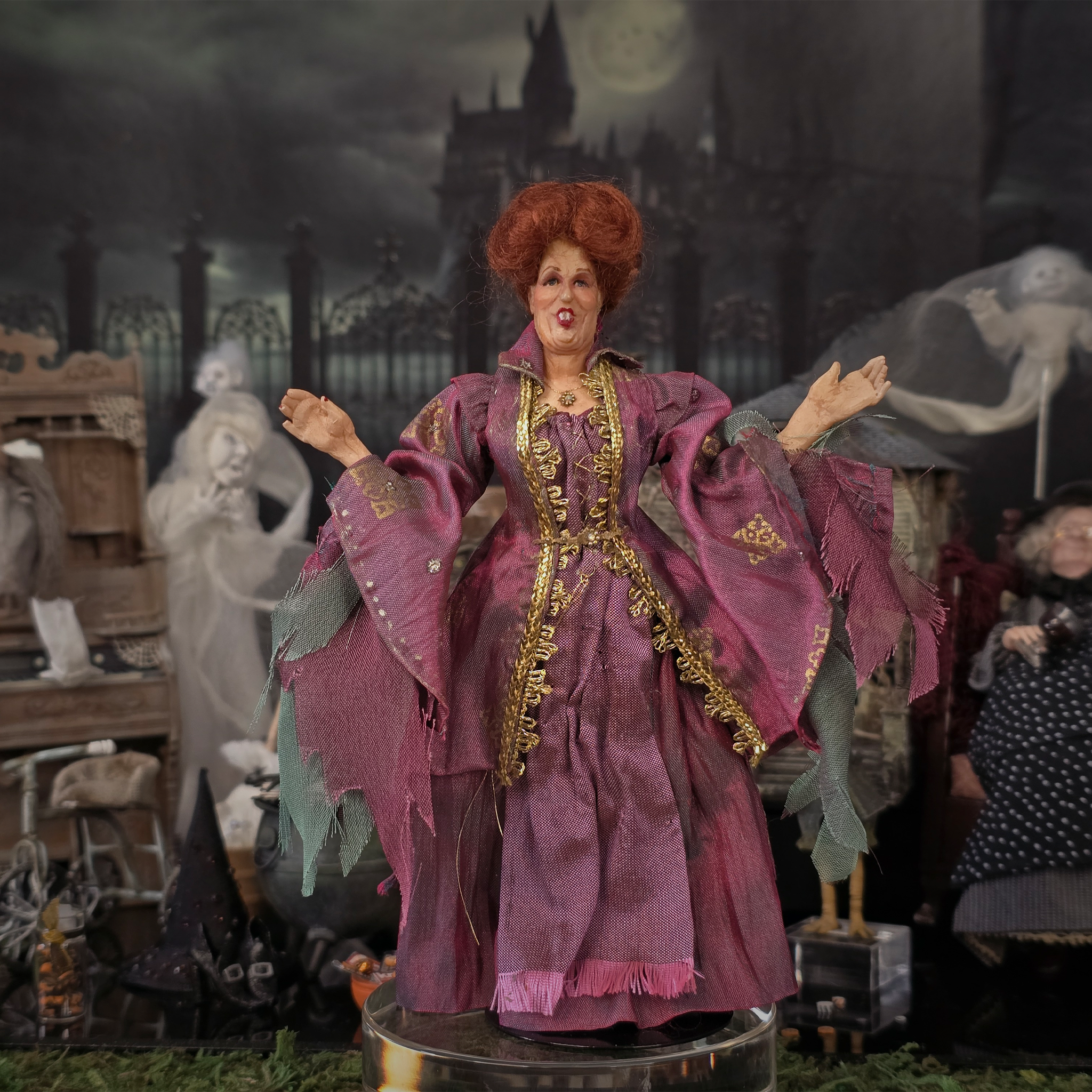 Vintage Miniature Character Doll OOAK Winifred Sanderson Doll Silk Gown Sculpted Clay