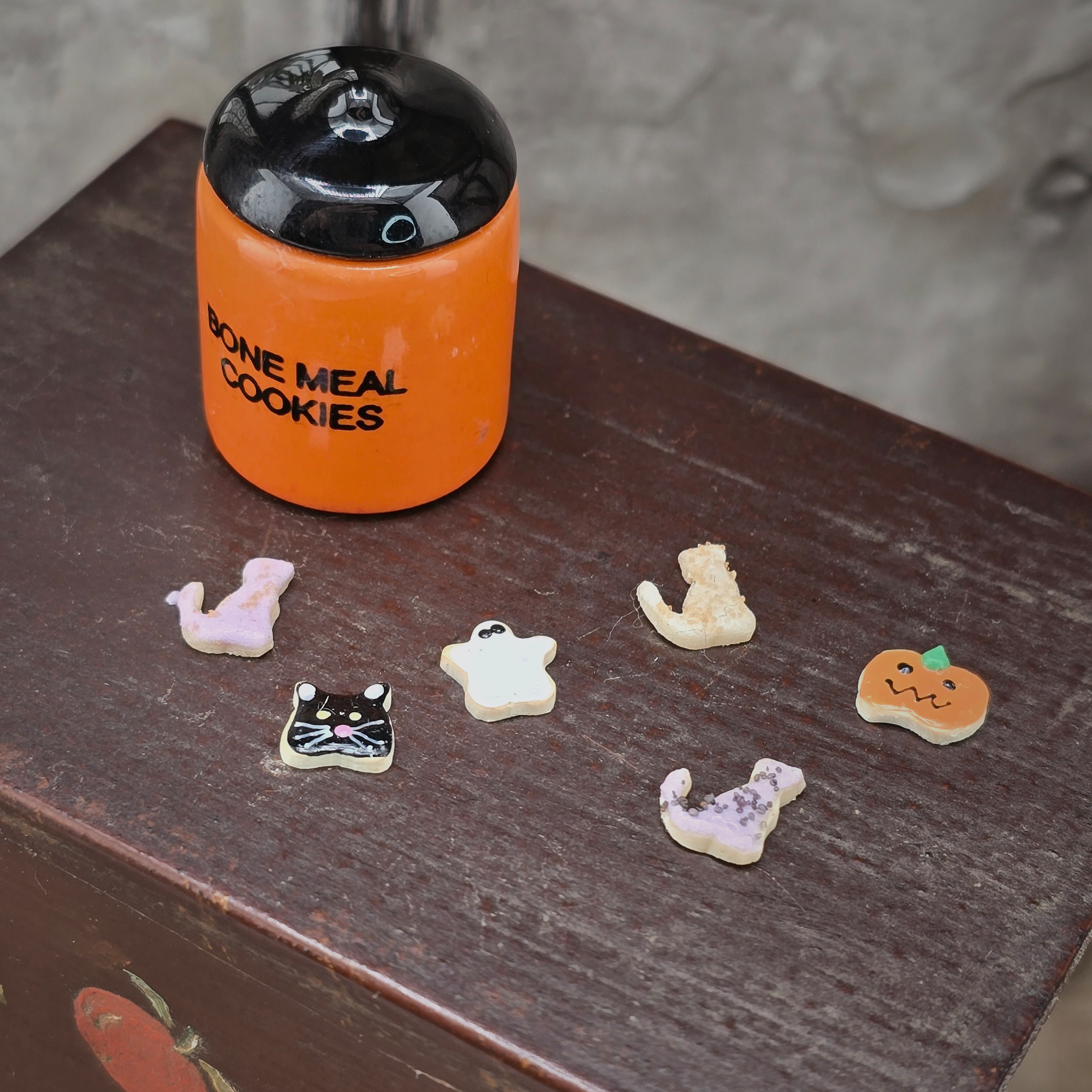 Halloween Cookie Canister Kitchen Decor “Bone Meal Cookies” Jar with Miniature Treats