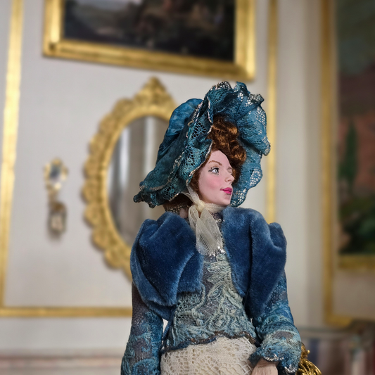 Victorian Fashion Doll in Blue Original Marcia Backstrom Sculpted Clay Dollhouse
