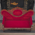 Load image into Gallery viewer, Victorian Red Velvet Upholstered Sofa OOAK Carved Miniature with Hand Tufted Details

