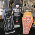 Load image into Gallery viewer, Miniature Coffin Trio OOAK Wooden Halloween Decor with Painted Skulls, Bats & Gothic Designs
