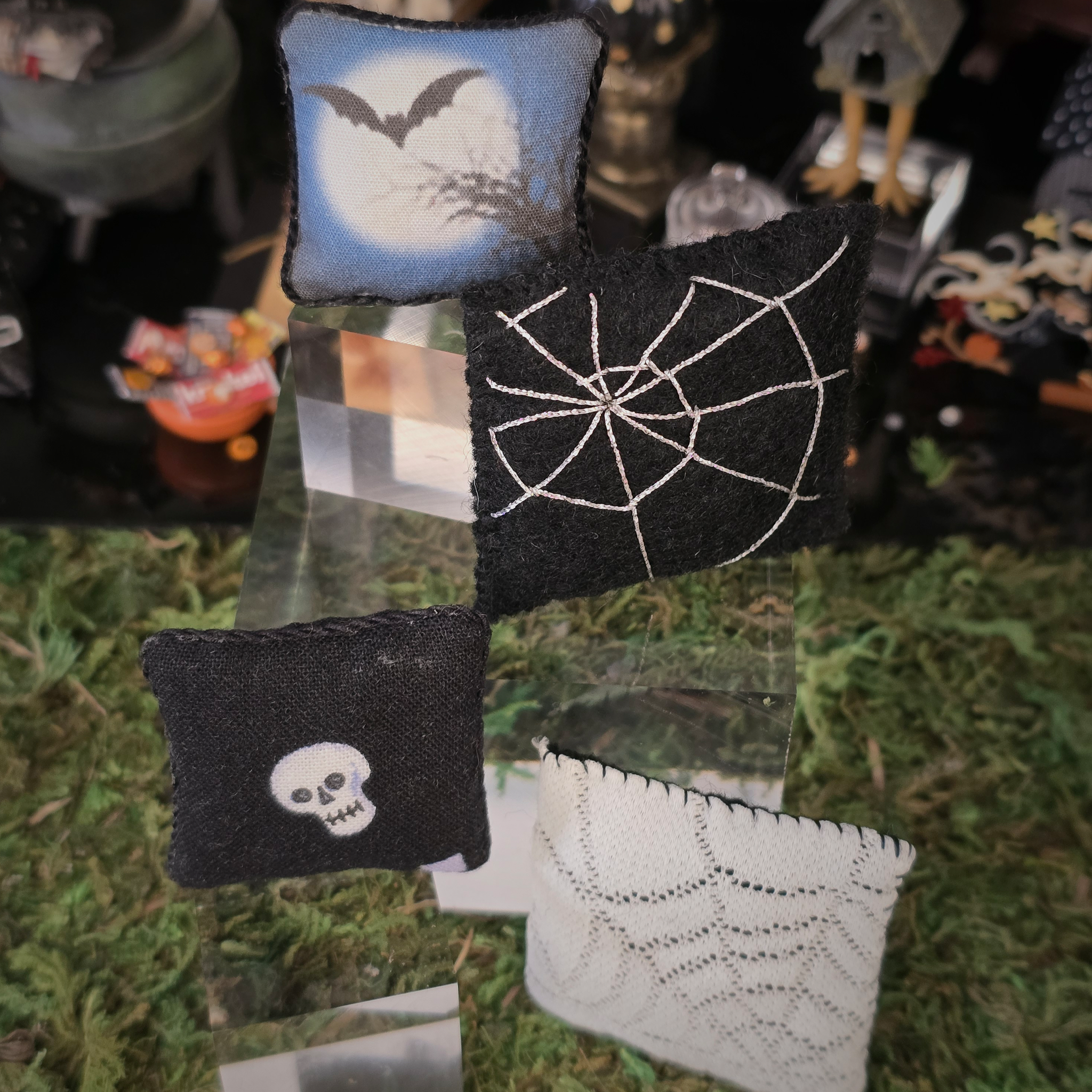 Halloween Pillow Set Artisan Handmade Miniature Spooky Decorative Cushions (Set of 4)