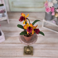 Load image into Gallery viewer, Potted Orange Orchid Hand Sculpted Clay Flowering Houseplant Vintage Artisan
