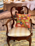 Load image into Gallery viewer, Floral Micro Petit Point Needlepoint Pillow Sharon Garmize OOAK, in chair
