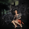 Load image into Gallery viewer, Dark Angel Fairy Doll OOAK Hand-Sculpted Clay Display Figure (6" Tall, Seated)
