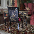 Load image into Gallery viewer, Decorative chair with floral patterns in a room with furniture and a rug.
