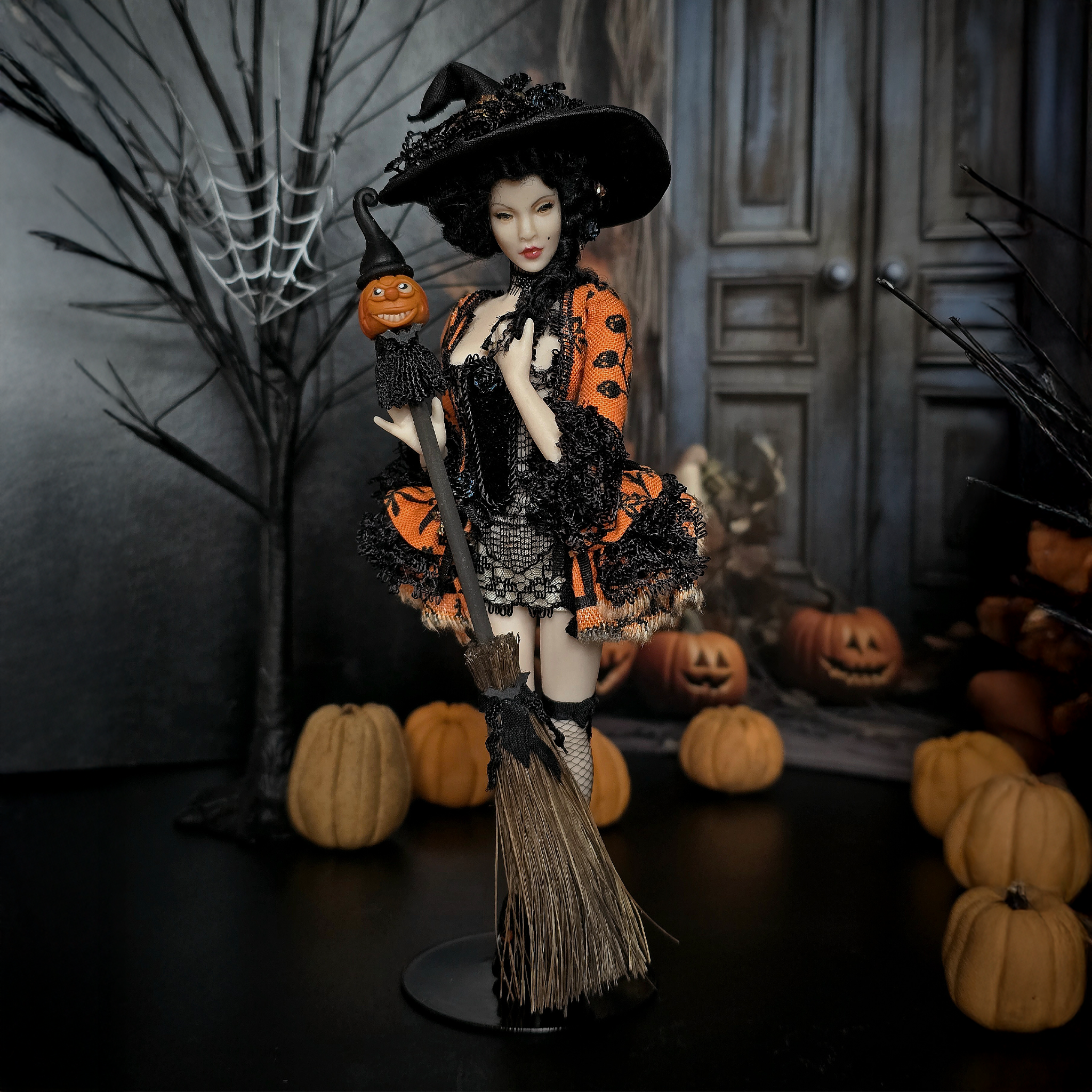Halloween Witch One-of-a-Kind Porcelain Doll by Dana Burton for Magpie Miniatures