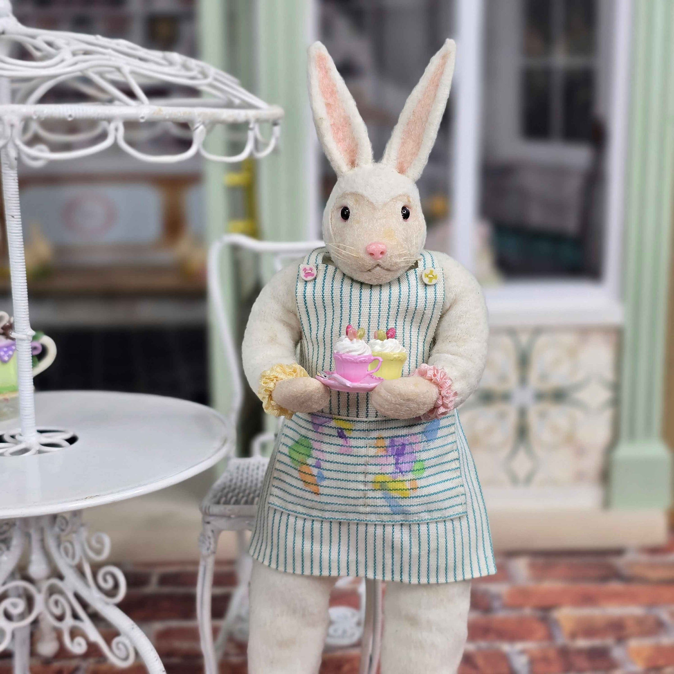 Pair Pink & Yellow Easter Teacups with Whipped Cream & Jelly Beans Paris Miniatures