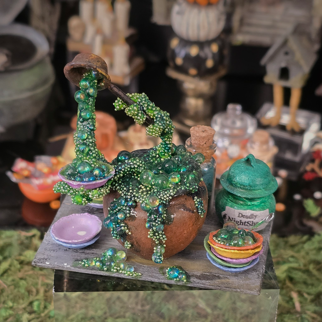 Magical Potion in Cauldron by Patricia Paul Hand Sculpted OOAK Whimsical Halloween Miniature (2015)
