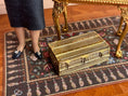 Load image into Gallery viewer, Louis Vuitton Brass Miniature Display Suitcase Trunk 1980s, on floor
