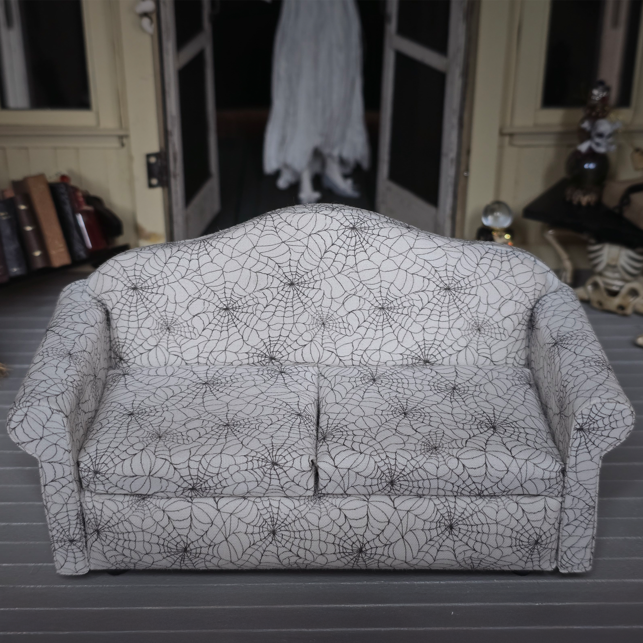 Gothic Spooky Halloween Spiderweb Sofa OOAK Artisan Upholstered Dollhouse Furniture