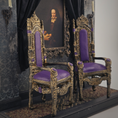 Load image into Gallery viewer, Royal Throne Chair Pair Heavy Resin Gothic Miniature Furniture with Purple & Gold
