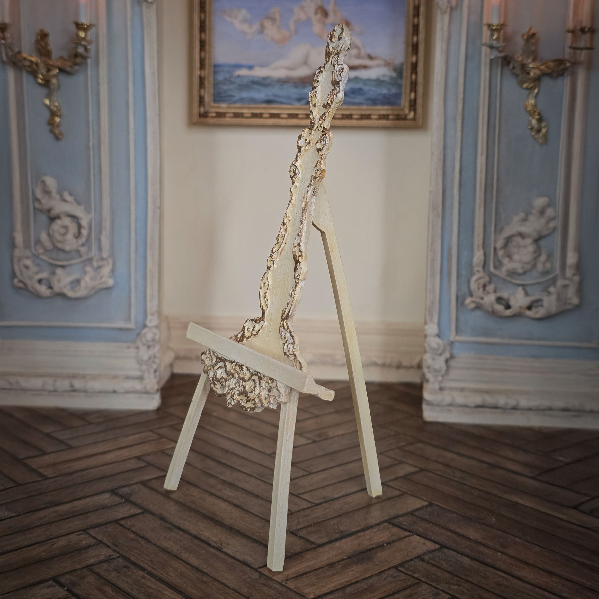 Decorative gilt easel in an ornate room