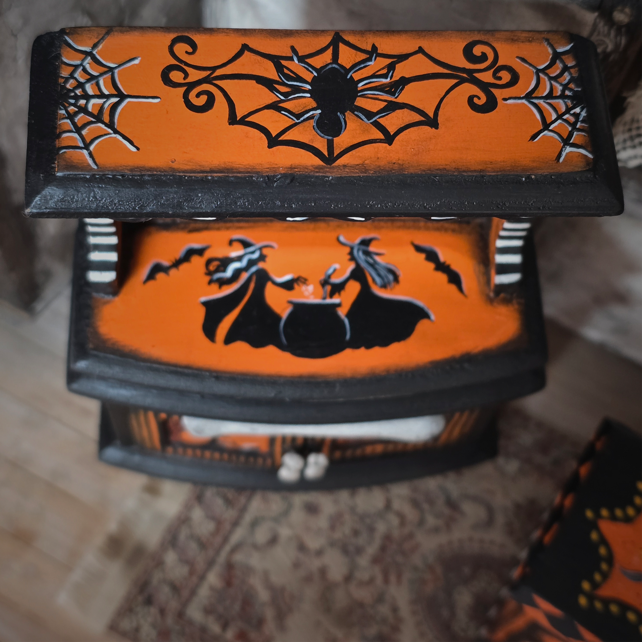 Hand-Painted Halloween Furniture Spooky OOAK Sideboard & Kitchen Hutch by Demy