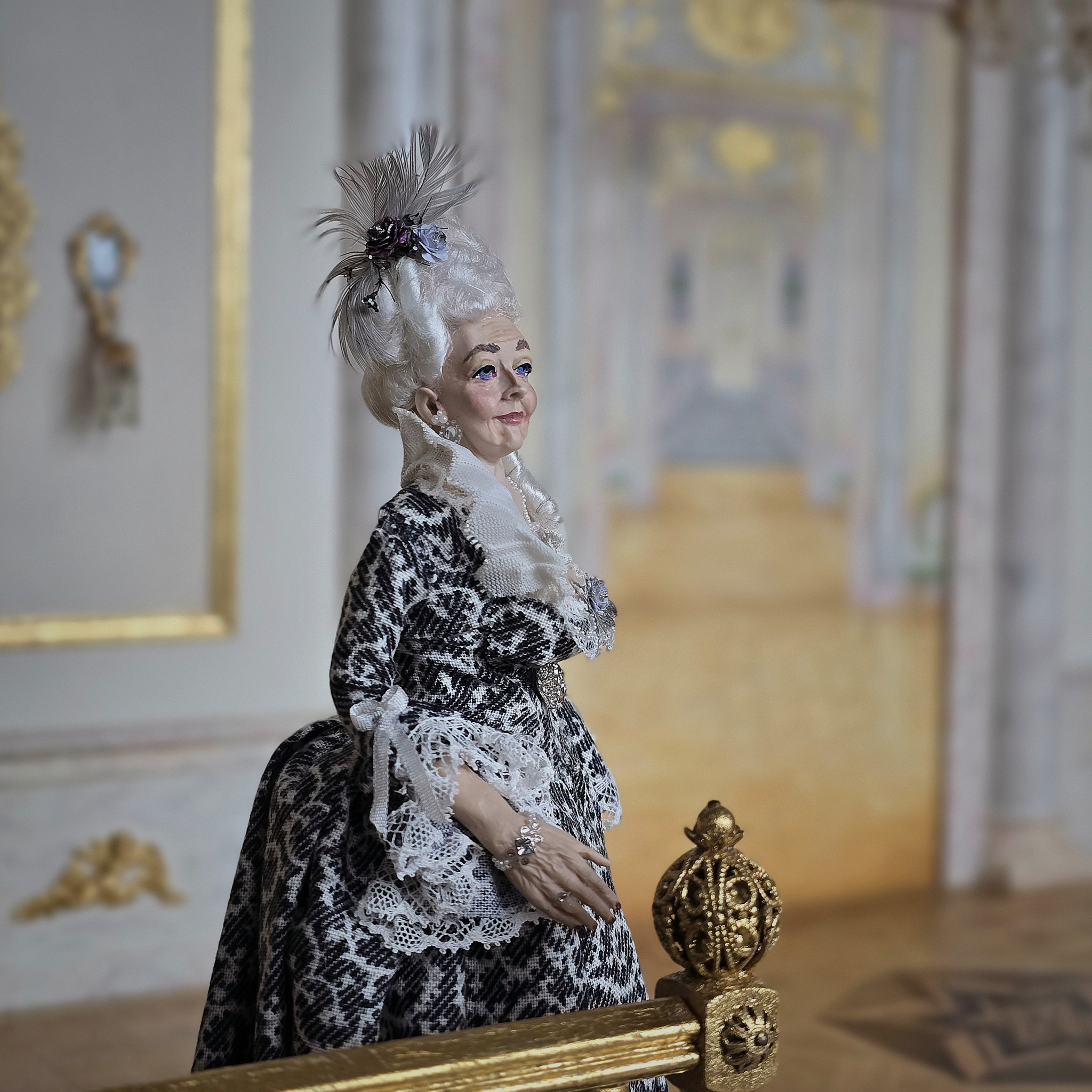 Mature Duchess 17th C. Doll Bustled Gown Original Marcia Backstrom Sculpted Clay