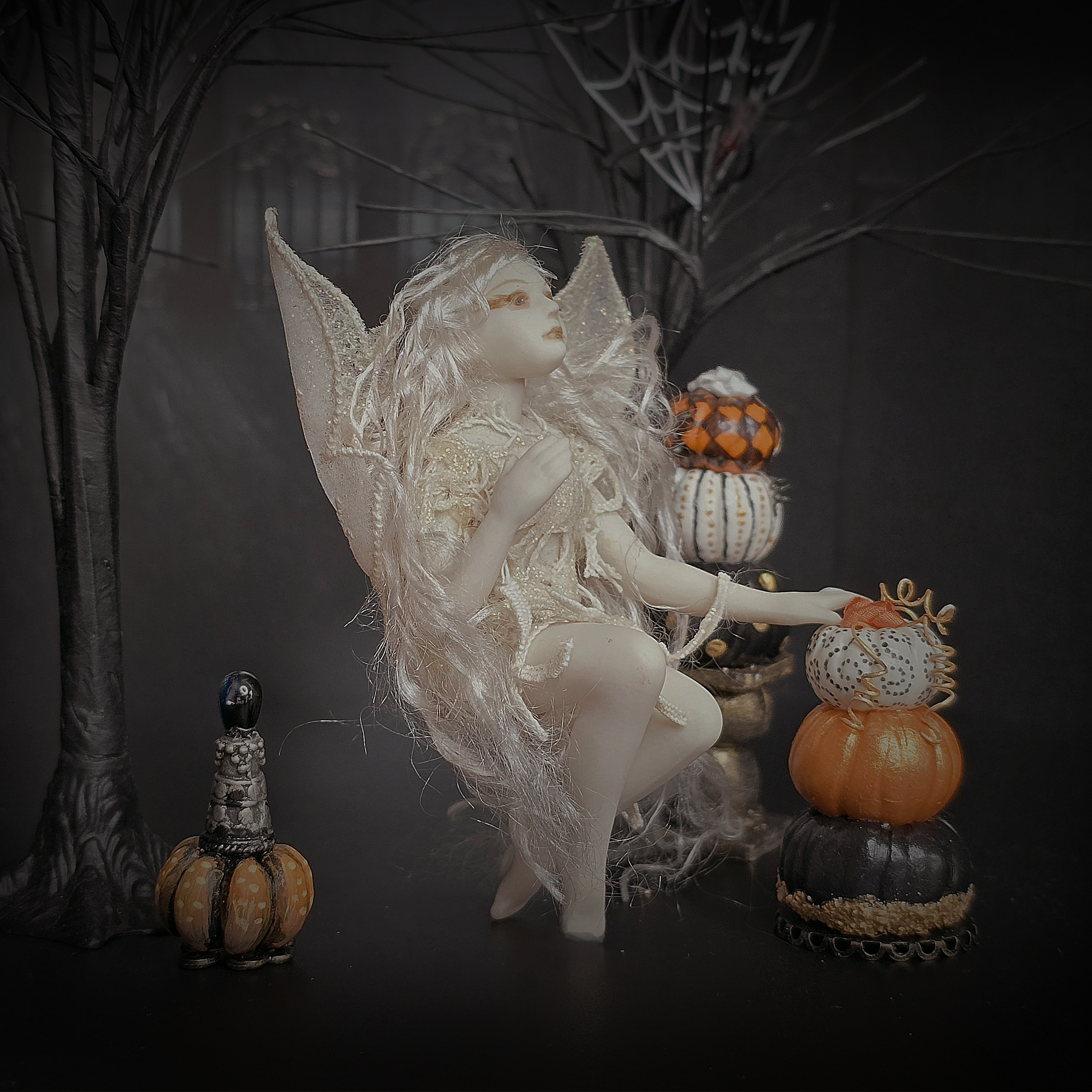 Clay Fantasy Good Fairy Doll Whimsical OOAK Handcrafted Miniature with Translucent Wings